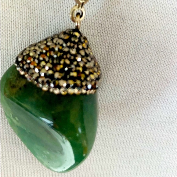 New Elegant green semi-precious stone pendant necklace shiny rhinestones & chain - Picture 4 of 7